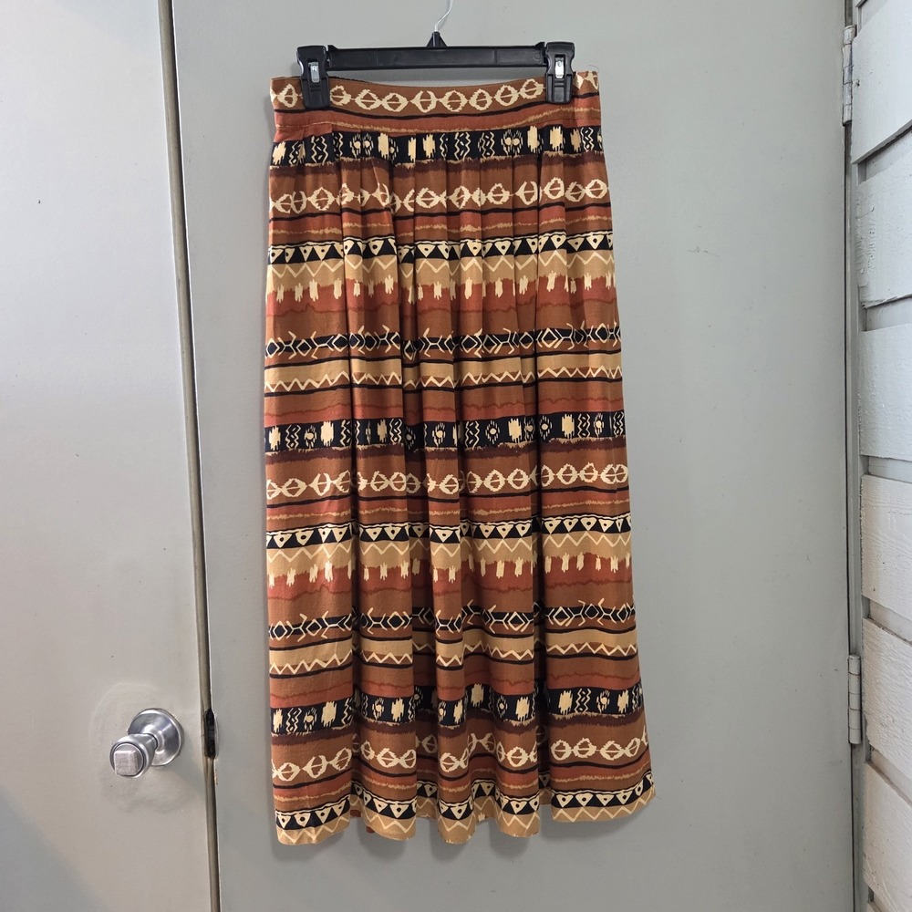 Vtg Justin B Jones Peasant Maxi Skirt Earth Tone Ethnic Boho Cottage Hippie USA